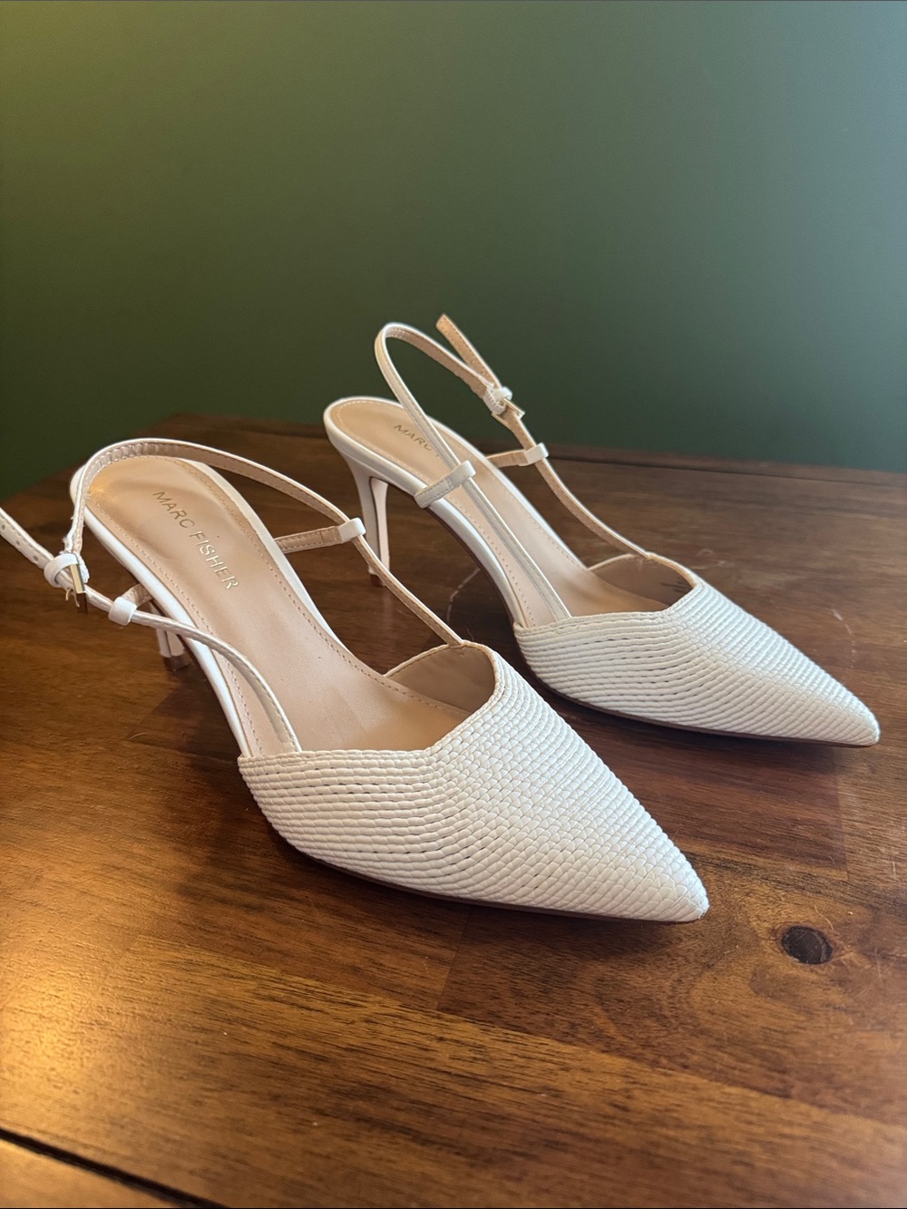 Marc Fisher Cream Textured Pointed Slingback Heels